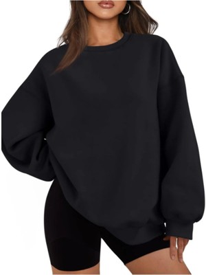 Kadın Oversize Bisiklet Yaka Basic Sweatshirt