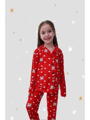 Baby Babyaden Unisex Yeni Yıl Yılbaşı Noel Pijama Partisi Yıldız Teddy Ayıcıklı Kaşkorse Kız erkek Çocuk Pijama Takımı