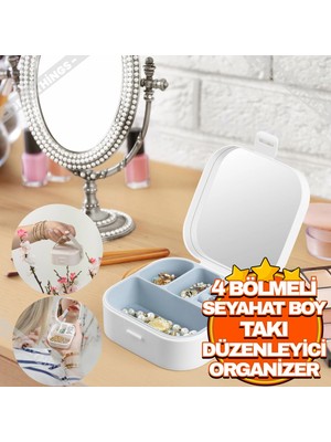 4 Bölmeli Seyahat Boy Takı Kutusu | Mücevher Aksesuar Çantası Küpe Yüzük Kolye Düzenleyici Organizer