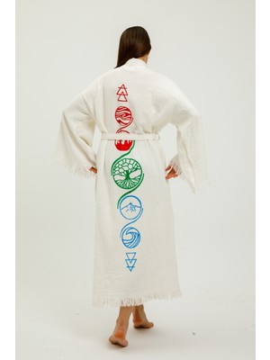 Befera Design Müslin Kimono Pamuklu Hayat Ağacı Baskılı Desenli Bornoz Kaftan Sabahlık