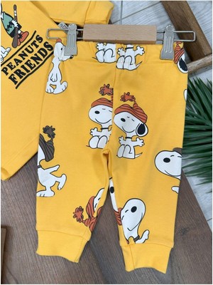 Bisiklet Yaka Peanuts Friends Baskılı Alt Üst Pijama Takımı