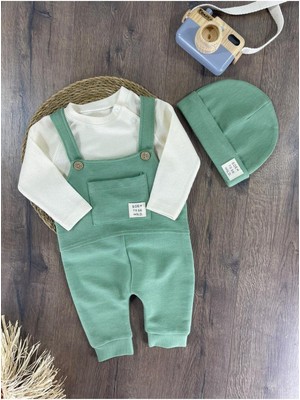 Salopet Bereli Waffle Desenli Badili %100 Pamuk Erkek Bebek Tulum/takım