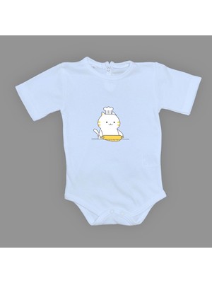 Mnk Baby & Kids Baskılı Şef Kedi Bebek Çıtçıtlı Body - MNK0657-BEBE Mavi-6 Ay