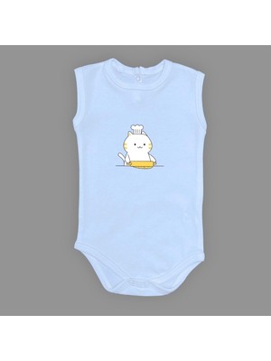 Mnk Baby & Kids Baskılı Şef Kedi Bebek Çıtçıtlı Body - MNK0657-AÇIK Mavi-6 Ay