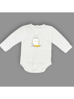 Mnk Baby & Kids Baskılı Şef Kedi Bebek Çıtçıtlı Body - MNK0657-EKRU-18 Ay