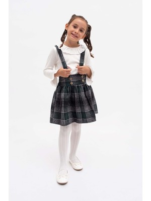 Mnk Baby & Kids Ekose Desen Kız Çocuk Salopet Etekli Badili Takım MNK2148
