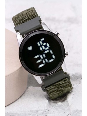 Saattino Haki Yeşil Cırtlı Yapışır Kordon Unisex Erkek Yetişkin Çocuk Dijital Saat ST-304058