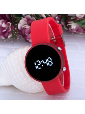 Saattino Yuvarlak Dijital LED Ekran Mat Kırmızı Silikon Kordonlu Unisex Saat ST-303587