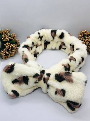 İnderin Leoparlı Peluş Fiyonklu Lastikli Bandana