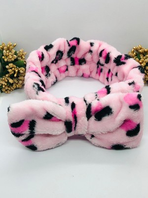 İnderin Leoparlı Peluş Fiyonklu Lastikli Bandana