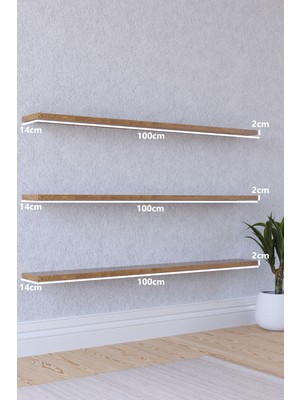 yankı-byeg 100  cm  Üçlü Safir Meşe Mdf Uçan Duvar Rafı Gizli Bağlantı Kitaplık