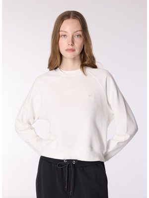 Mustang Ekru Kadın Bisiklet Crop Nakışlı Sweatshirt M4wl-Swt-1926