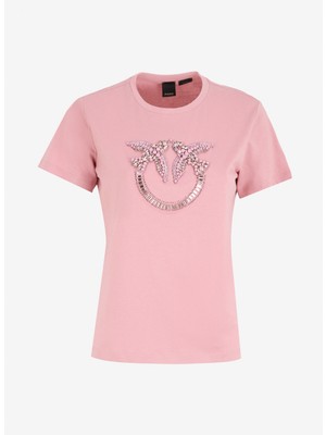 Pinko Yuvarlak Yaka Baskılı Pembe Kadın T-Shirt 100535-A24E/Q08