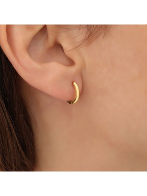 Nox Jewelry 14 Ayar Altın Kaplama Halka Huggie Gümüş Küpe - E00258