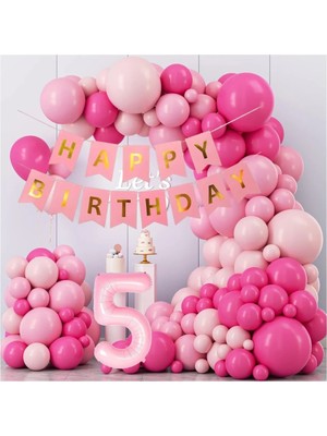 Lüks Pembe Fuşya Doğum Günü Konsepti 1 Yaş Parti Seti