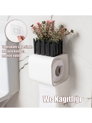 Porsima 2041 Yapışkanlı Banyo Tuvalet Kağıtlığı Wc Peçetelik Kağıtlık Tutucu Tuvalet Organizeri Beyaz