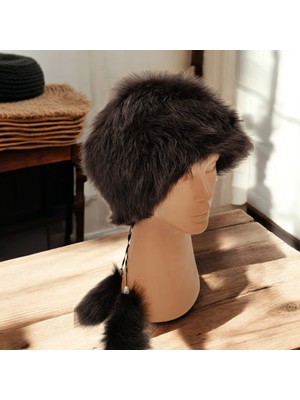 AbbasShop Toskanalı Bayan Deri Ushanka Ayarlanabilir Yumuşak Dokunuşlu Kışlık Şapka Börk Bere Siyah Renkli