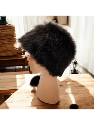 AbbasShop Toskanalı Bayan Deri Ushanka Ayarlanabilir Yumuşak Dokunuşlu Kışlık Şapka Börk Bere Siyah Renkli