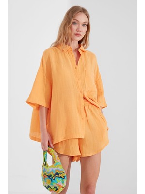 Manche Müslin Kadın Oversize Gömlek | Oranj MKS166965-01