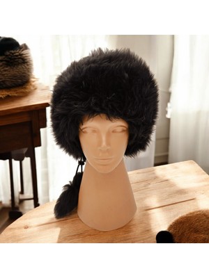 AbbasShop Toskanalı Bayan Deri Ushanka Ayarlanabilir Yumuşak Dokunuşlu Kışlık Şapka Börk Bere Siyah Renkli