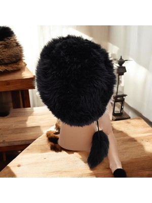 AbbasShop Toskanalı Bayan Deri Ushanka Ayarlanabilir Yumuşak Dokunuşlu Kışlık Şapka Börk Bere Siyah Renkli