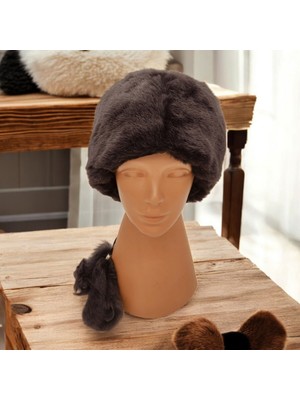 AbbasShop Toskanalı Bayan Deri Ushanka Ayarlanabilir Yumuşak Dokunuşlu Kışlık Şapka Börk Bere Siyah Renkli