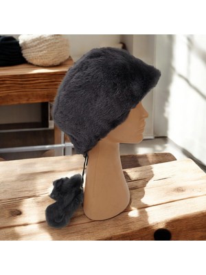 AbbasShop Toskanalı Bayan Deri Ushanka Ayarlanabilir Yumuşak Dokunuşlu Kışlık Şapka Börk Bere Siyah Renkli