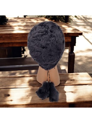 AbbasShop Toskanalı Bayan Deri Ushanka Ayarlanabilir Yumuşak Dokunuşlu Kışlık Şapka Börk Bere Siyah Renkli