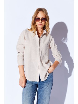 Manche Taş Apoletli Pamuk Kadın Gömlek  | MKS166741-01