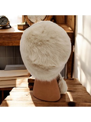 AbbasShop Toskanalı Bayan Deri Ushanka Ayarlanabilir Yumuşak Dokunuşlu Kışlık Şapka Börk Bere Krem Renkli