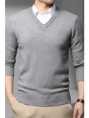 Tezzgelsin Erkek V Yaka Uzun Kol Triko Tüylenmez Süveter Erkek Slim Fit Süveter
