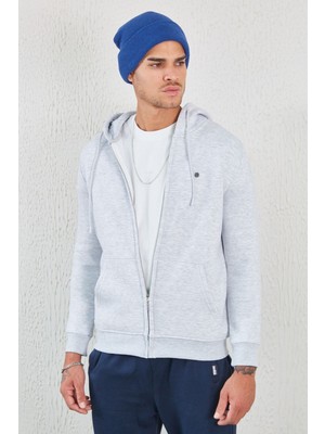 Manche Kar Melanj Kapüşonlu Fermuarlı Sweat Kar Melanj