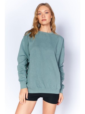 Manche Eskitme/soluk Efektli  Basic Kalıp L Örme Sweatshirt | Petrol MKW278852-01