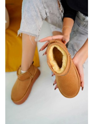 Fort Elanaz Süet Içi Kürklü Kalın Taban Mini Boy Bilekte Kısa Kadın Bot