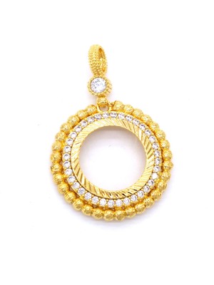 Bz Taşlı Dorikalı Yuvarlak Çeyrek Çerçeve Altın Kaplama Kolye Ucu TGR-357