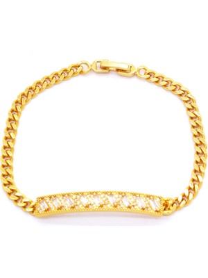 Bz Altın Kaplama Zirkon Taşlı Su Yolu Kadın Zincir Bileklik Blk- 737