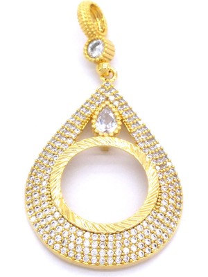 Bz Altın Kaplama Damla Model Çeyrek Çerçeve Kolye Ucu TGR-438