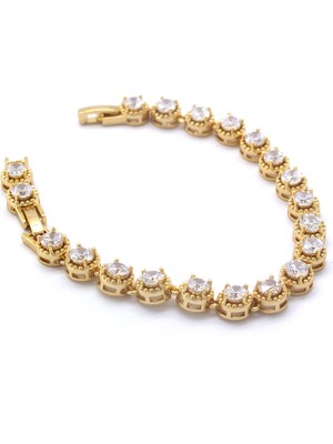 Bz Altın Kaplama Yuvarlak Zikon Taşlı Su Yolu Bileklik BLK-969