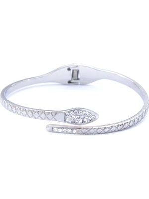 Bz 316L Çelik Zirkon Taşlı Yılan Model Kadın Spor Kelepçe BLZ-533