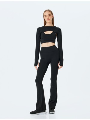 Koton Yüksek Bel Dikiş Detaylı Ispanyol Paça Spor Tayt