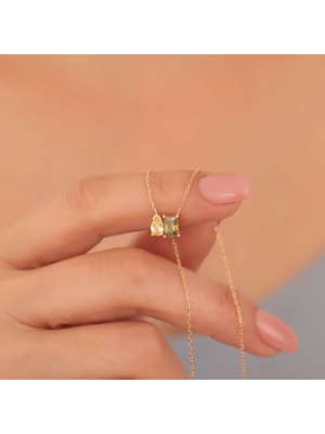 Nox Jewelry 14 Ayar Mikron Altın Kaplama Sen ve Ben Doğum Taşı Kolye – Kişiye Özel Çift Taşlı Kolye - CNS00588