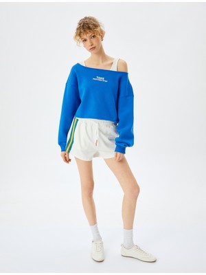 Koton Slogan Baskılı Kayık Yaka Crop Sweatshirt