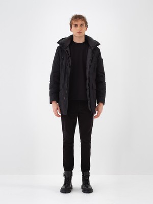 Erkek Siyah Formunu Koruyan Regular Fit Mont