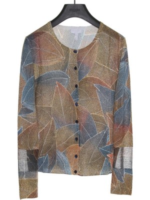 Escada Sport  Yaprak Desenli Düğmeli Normal Boy Vizon Hırka