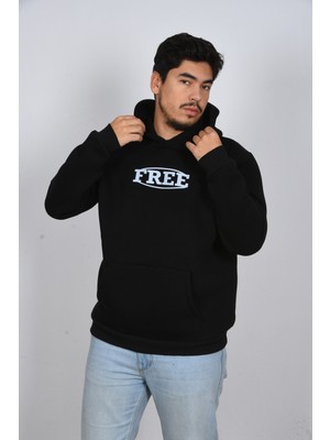 Ars Dt Unisex Oversize Kapuşonlu Kelebek Desenli Siyah Gri Kalın Sweatshirt