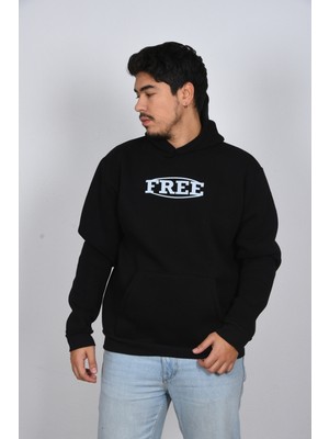 Ars Dt Unisex Oversize Kapuşonlu Kelebek Desenli Siyah Gri Kalın Sweatshirt