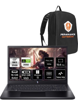 Acer Nitro V 15 Intel Core I5 13420H 16GB 512GB SSD RTX2050/4GB 15.6" Fhd 144Hz W11P Taşınabilir Bilgisayar & Per4 Çanta NHQNDEY002P347
