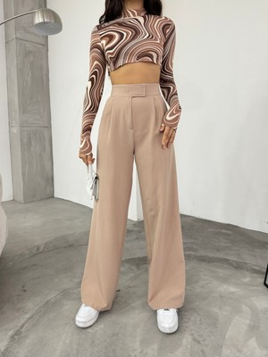 Bikelife Kadın Yüksek Bel Cırt Kapama Palazzo Kumaş Pantolon