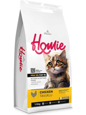 Homie Düşük Tahıllı Tavuklu Yavru ve Anne Kedi Maması 1,5 kg