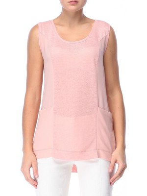 Escada Sport  Kürek Yaka Kolsuz Cep Detaylı Arkası Uzun Keten T-Shirt